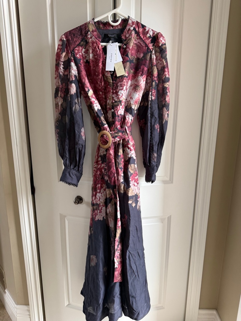 Ever New Red & Navy Floral Button-Up Jacket with Belt Detail